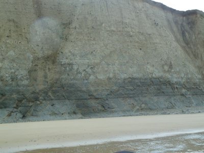 La marne (roche grise) au pied de la falaise